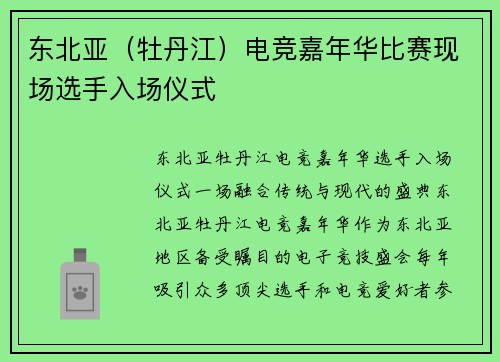 东北亚（牡丹江）电竞嘉年华比赛现场选手入场仪式